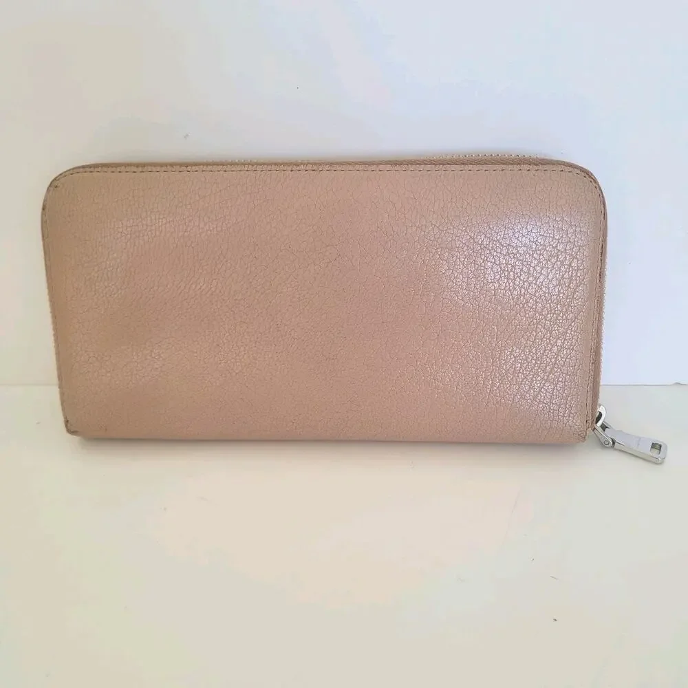 MIU MIU Beige Pink Leather Zip Long Wallet‎ Clutch Logo Accordion Large Bow
